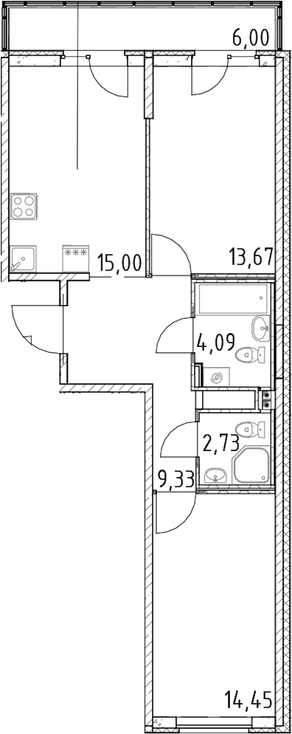 2-комнатная квартира 59.27 м², 18/23 эт., ЖК «Город Первых»